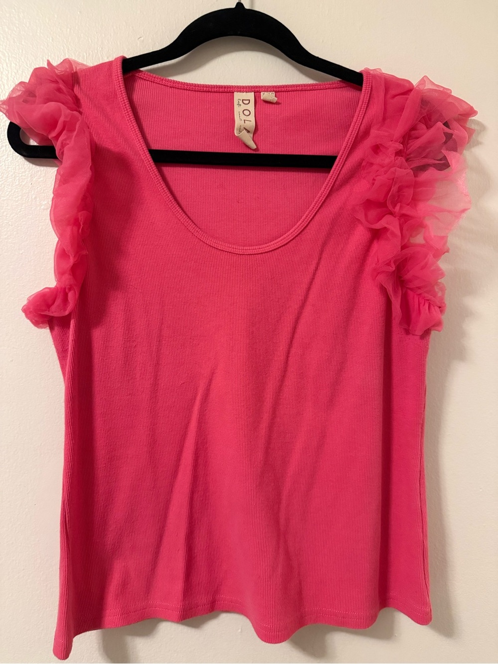 dolan Hot Pink Ruffle Sleeve Tank Top